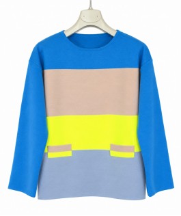 Pulover color block (royal) din lână